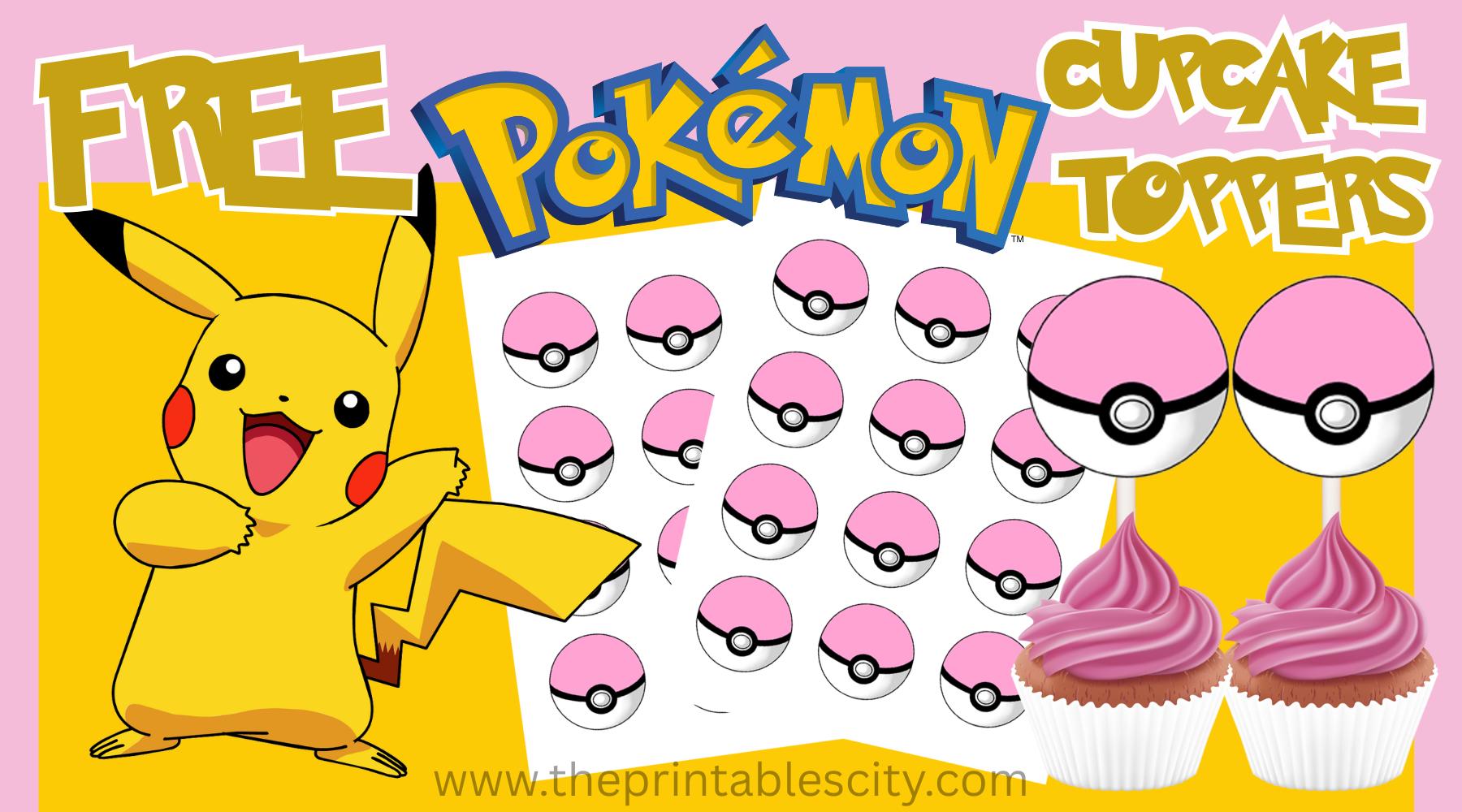 Free Pokemon Ball Cupcake Toppers