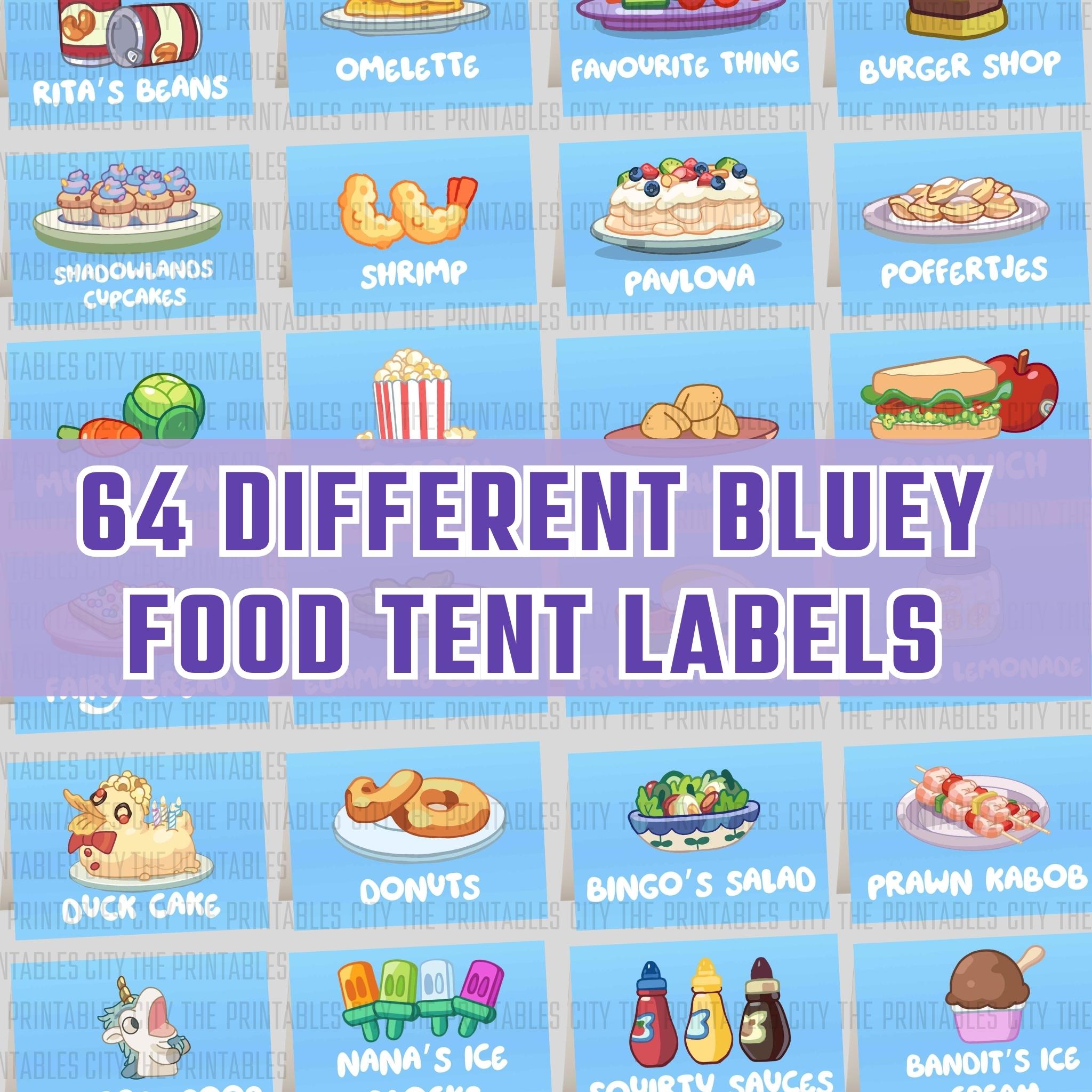 64 Pcs Bluey Place Cards, Bluey Food Tent Labels – The Printables City