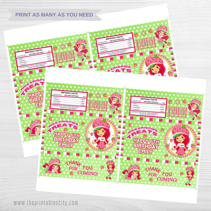 Editable Strawberry Shortcake Rice Krispies Treat Wrapper