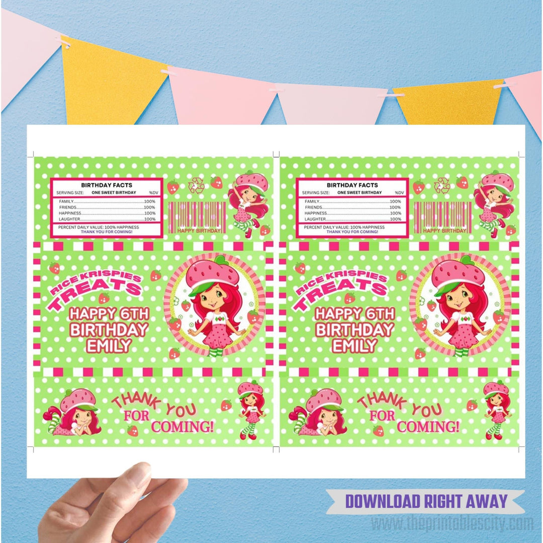 Editable Strawberry Shortcake Rice Krispies Treat Wrapper