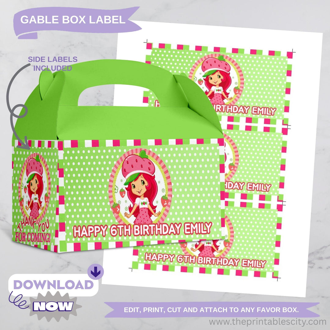Strawberry Shortcake Gable Box Labels - Editable Template