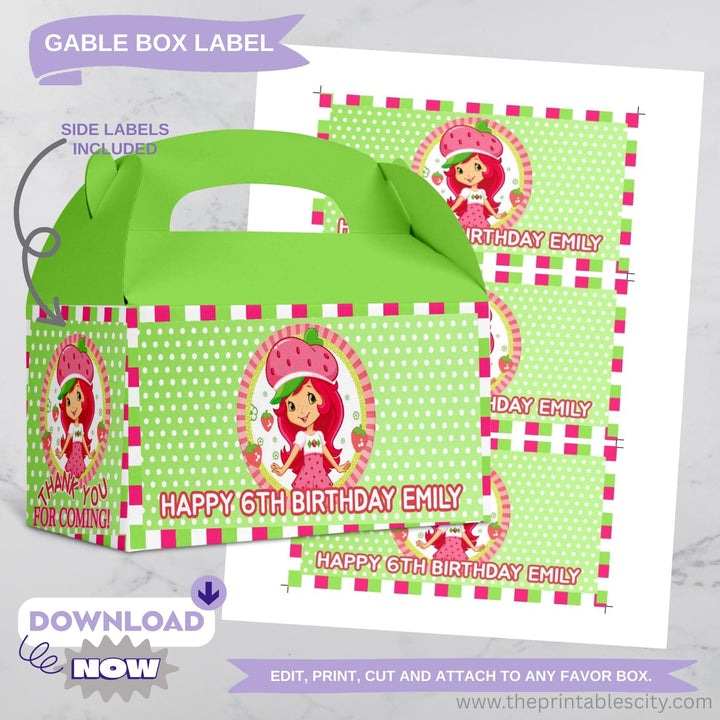 Strawberry Shortcake Gable Box Labels - Editable Template