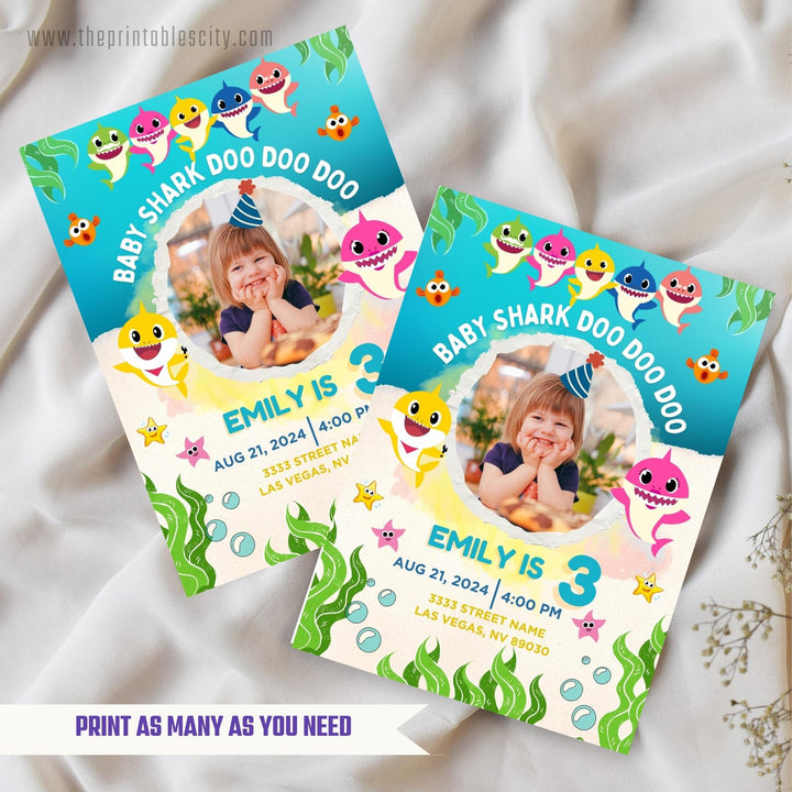 Baby Shark Birthday Invitation Template - Editable