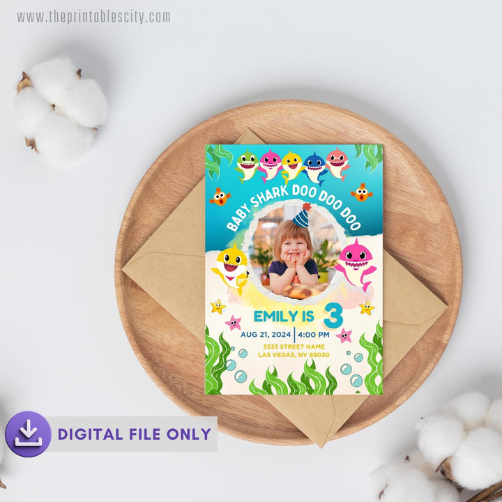 Baby Shark Birthday Invitation Template - Editable