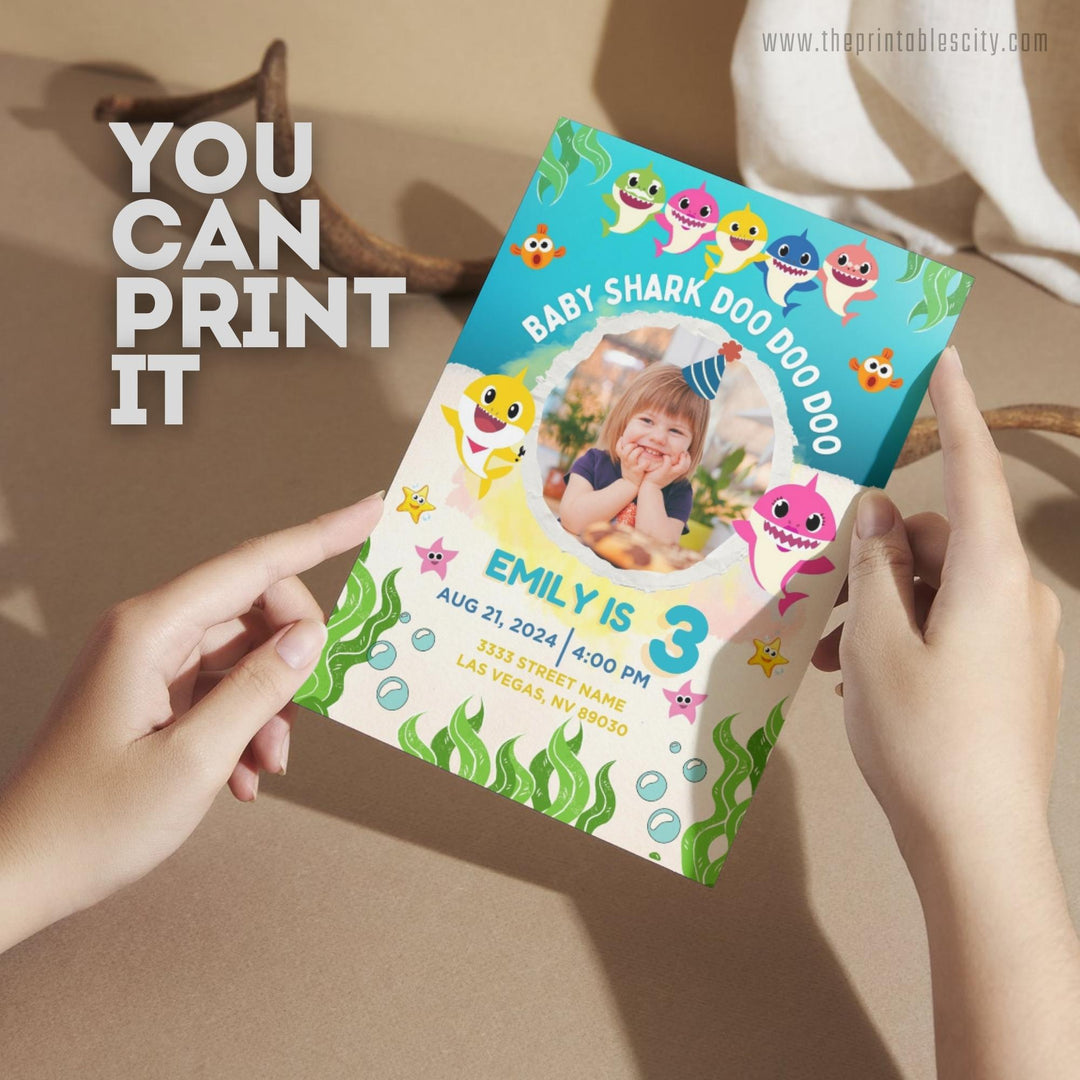 Baby Shark Birthday Invitation Template - Editable