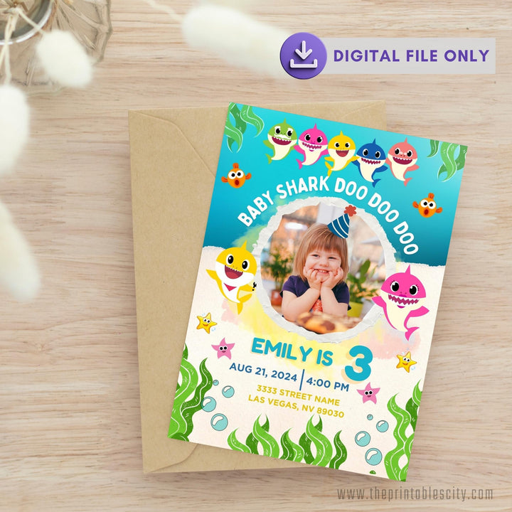 Baby Shark Birthday Invitation Template - Editable