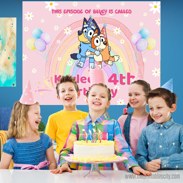 Editable Bluey Birthday Backdrop Banner - Digital Template