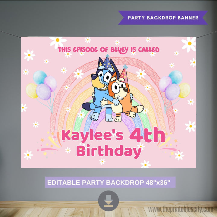 Editable Bluey Birthday Backdrop Banner - Digital Template