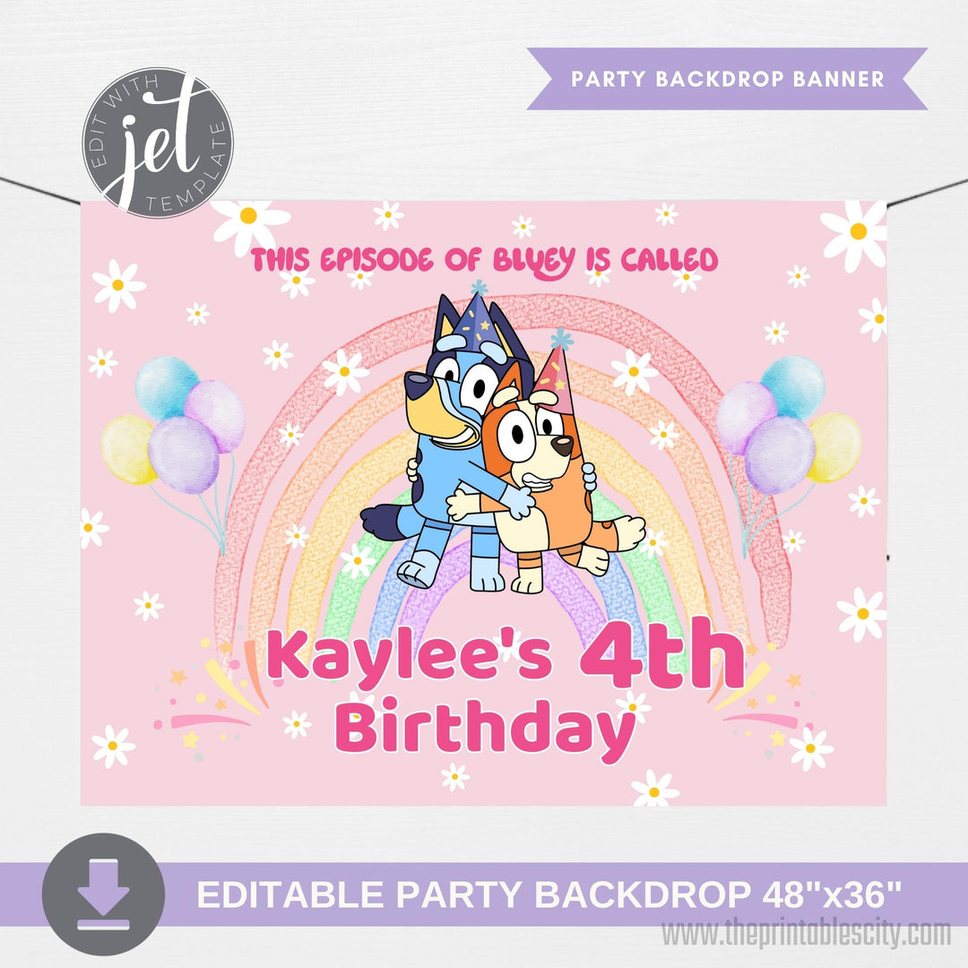 Editable Bluey Birthday Backdrop Banner - Digital Template