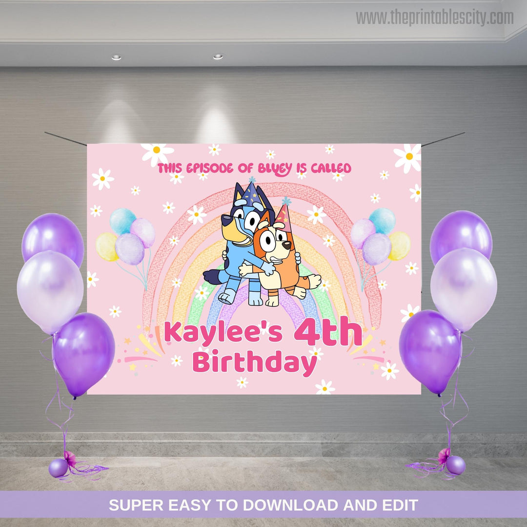 Editable Bluey Birthday Backdrop Banner - Digital Template