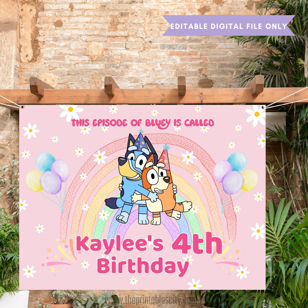 Editable Bluey Birthday Backdrop Banner - Digital Template
