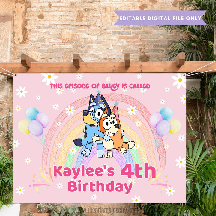 Editable Bluey Birthday Backdrop Banner - Digital Template