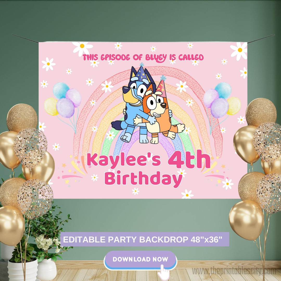 Editable Bluey Birthday Backdrop Banner - Digital Template