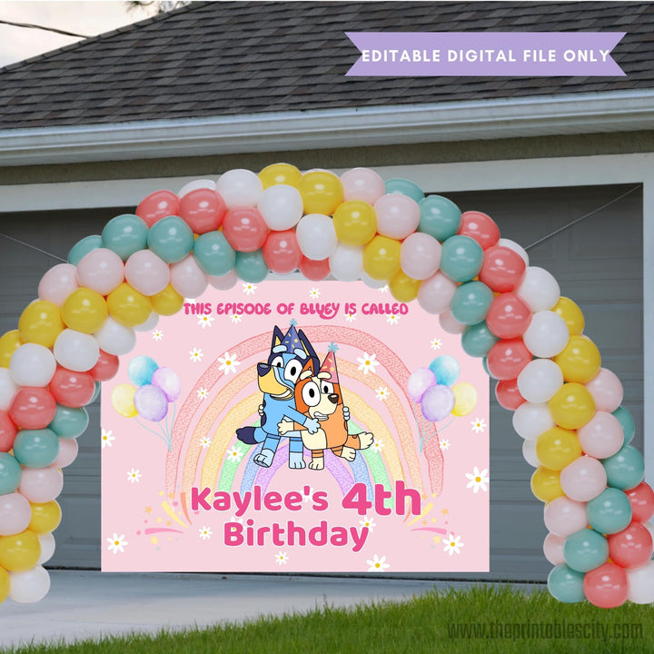 Editable Bluey Birthday Backdrop Banner - Digital Template