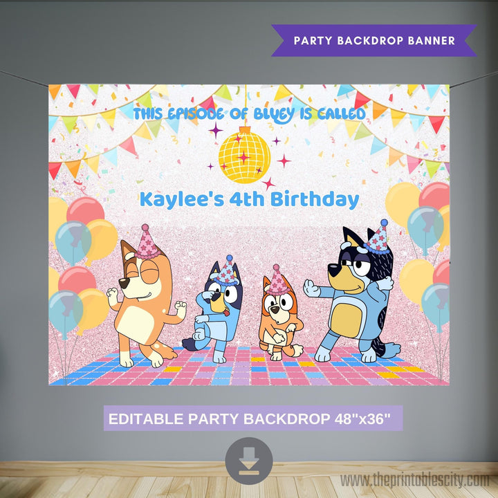 Editable Bluey Banner Backdrop - Bluey Birthday Template