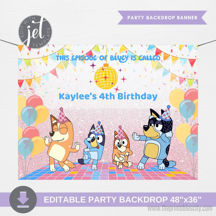 Editable Bluey Banner Backdrop - Bluey Birthday Template