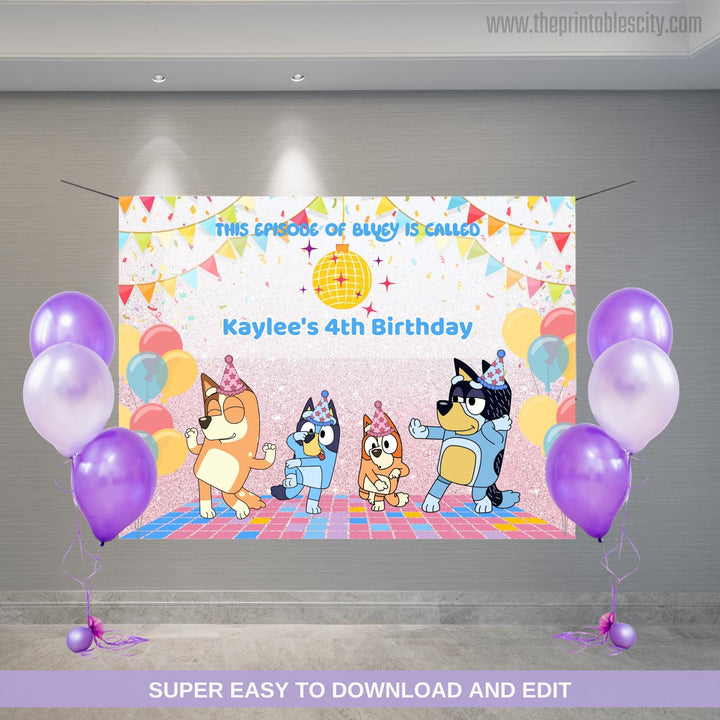 Editable Bluey Banner Backdrop - Bluey Birthday Template