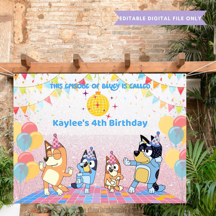 Editable Bluey Banner Backdrop - Bluey Birthday Template