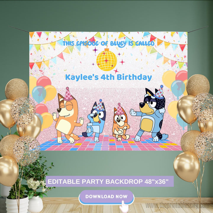 Editable Bluey Banner Backdrop - Bluey Birthday Template