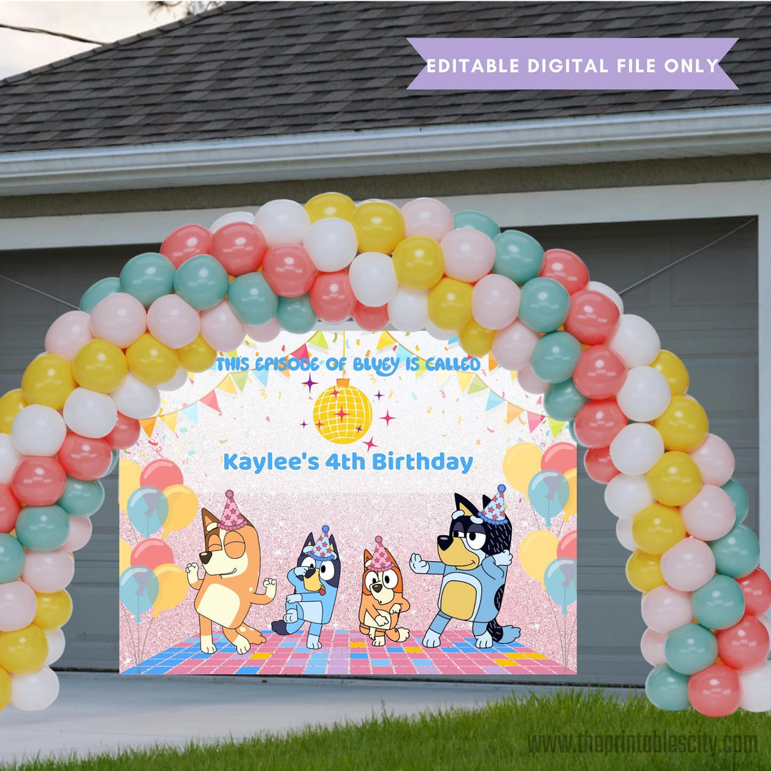 Editable Bluey Banner Backdrop - Bluey Birthday Template