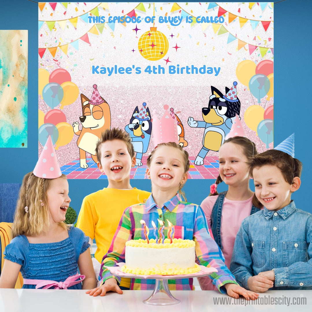 Editable Bluey Banner Backdrop - Bluey Birthday Template