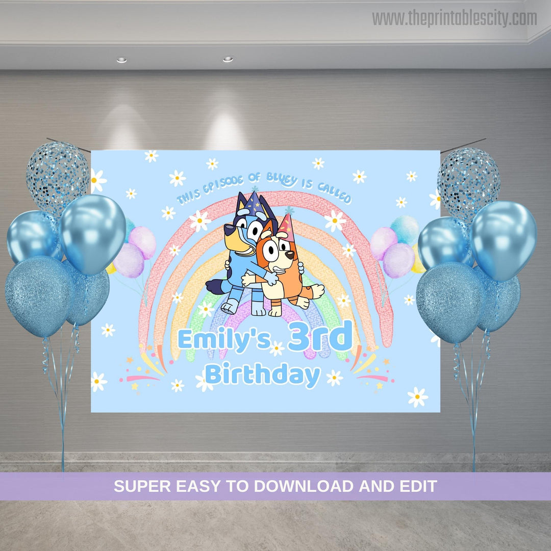 Bluey Birthday Banner Backdrop - Editable Template