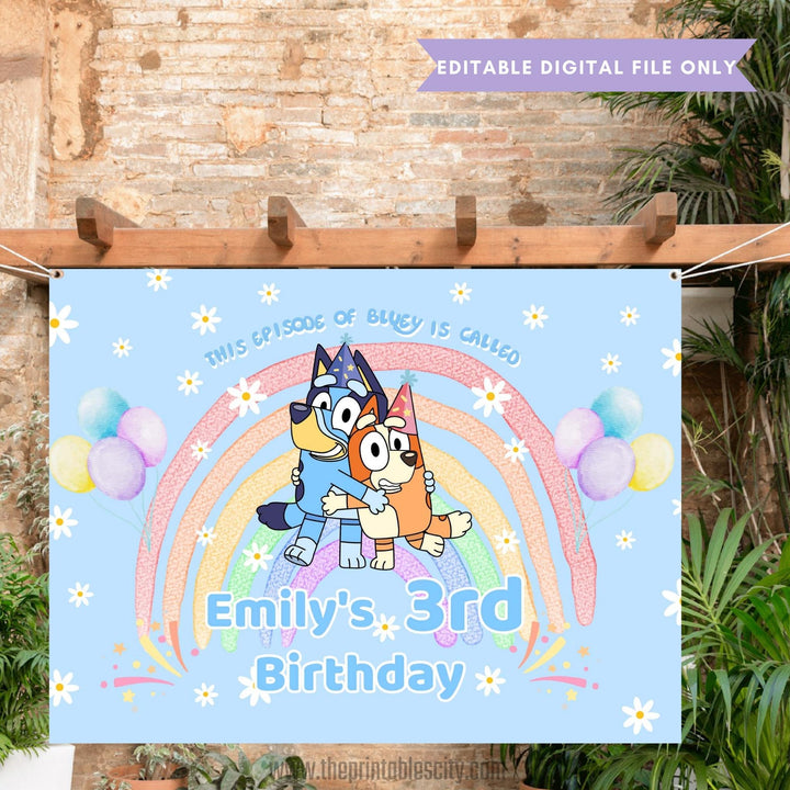 Bluey Birthday Banner Backdrop - Editable Template