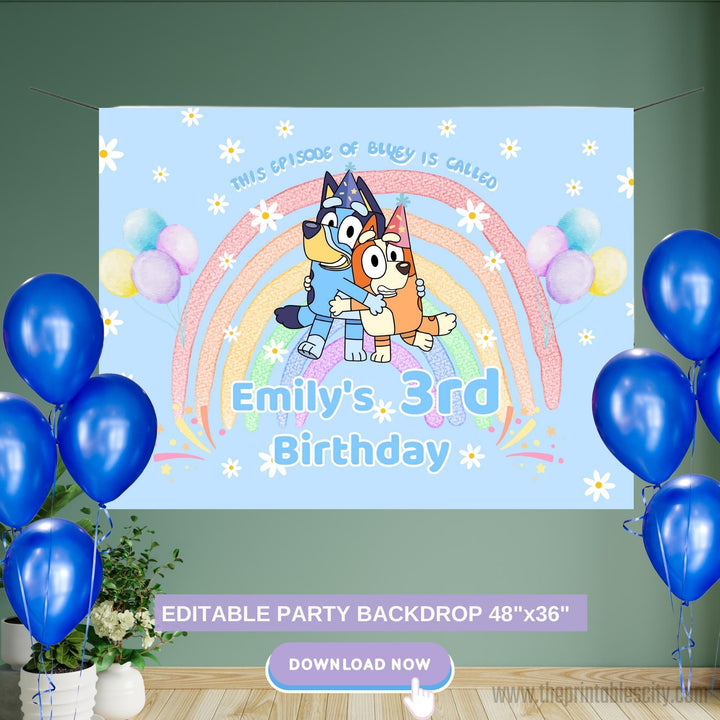 Bluey Birthday Banner Backdrop - Editable Template