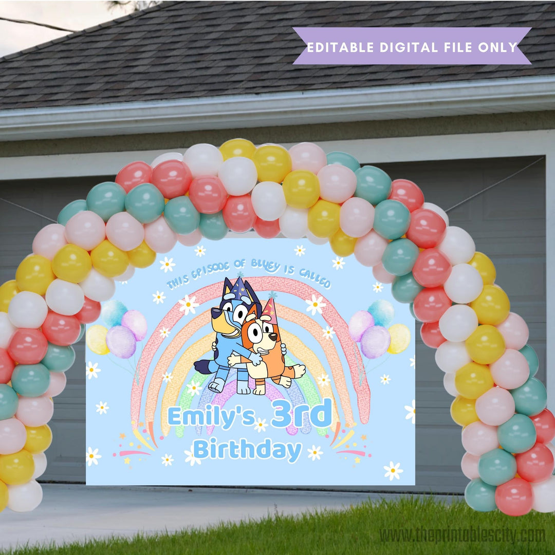 Bluey Birthday Banner Backdrop - Editable Template