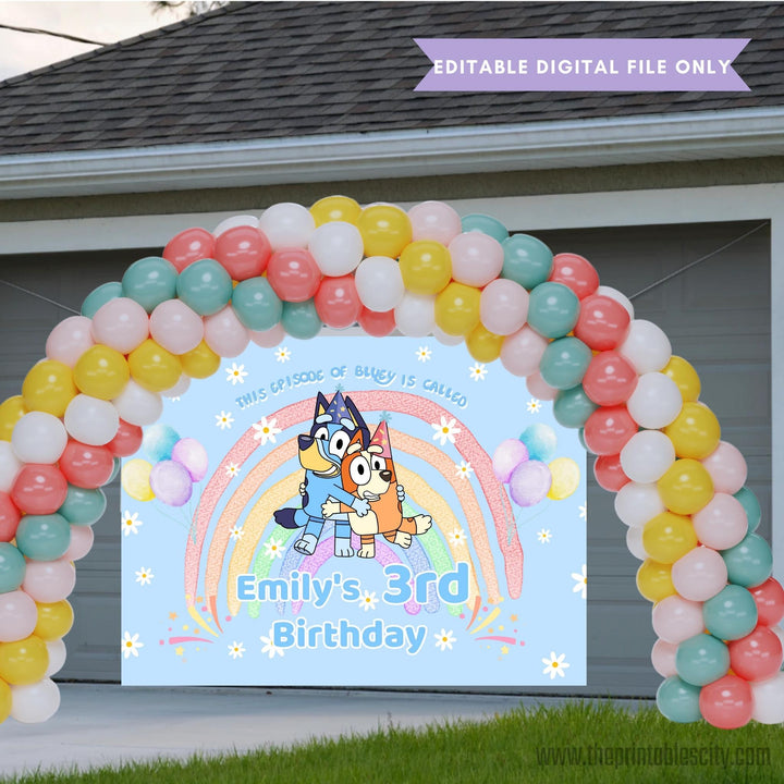 Bluey Birthday Banner Backdrop - Editable Template