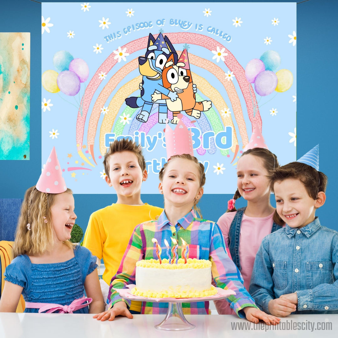 Bluey Birthday Banner Backdrop - Editable Template
