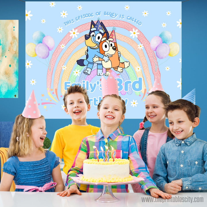 Bluey Birthday Banner Backdrop - Editable Template