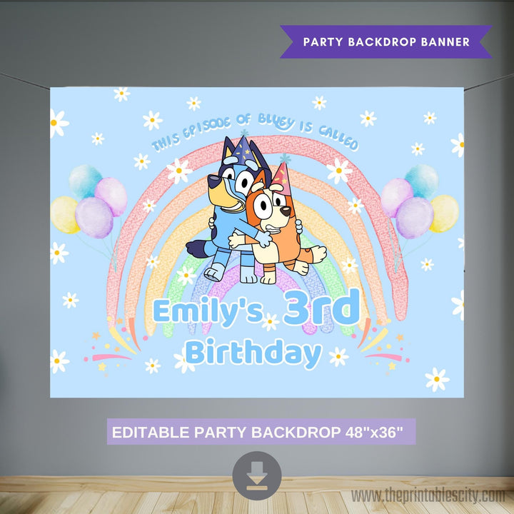 Bluey Birthday Banner Backdrop - Editable Template