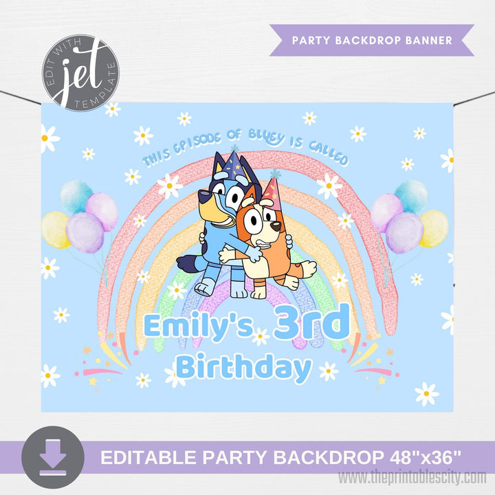Bluey Birthday Banner Backdrop - Editable Template
