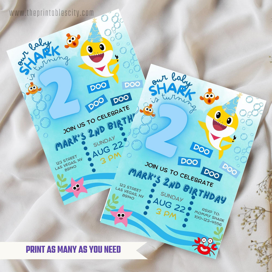 Baby Shark Birthday Invitation Template - Editable