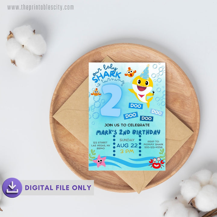 Baby Shark Birthday Invitation Template - Editable