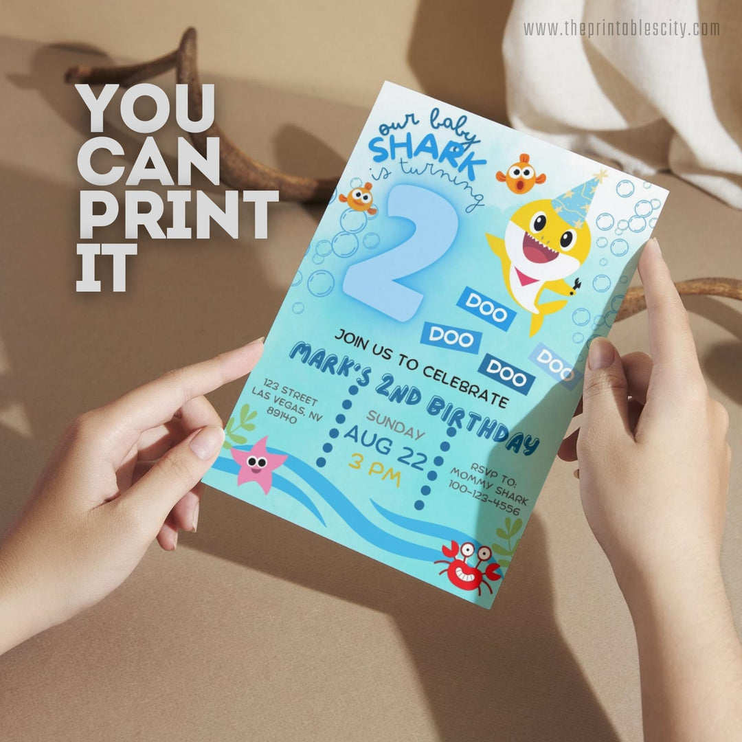 Baby Shark Birthday Invitation Template - Editable