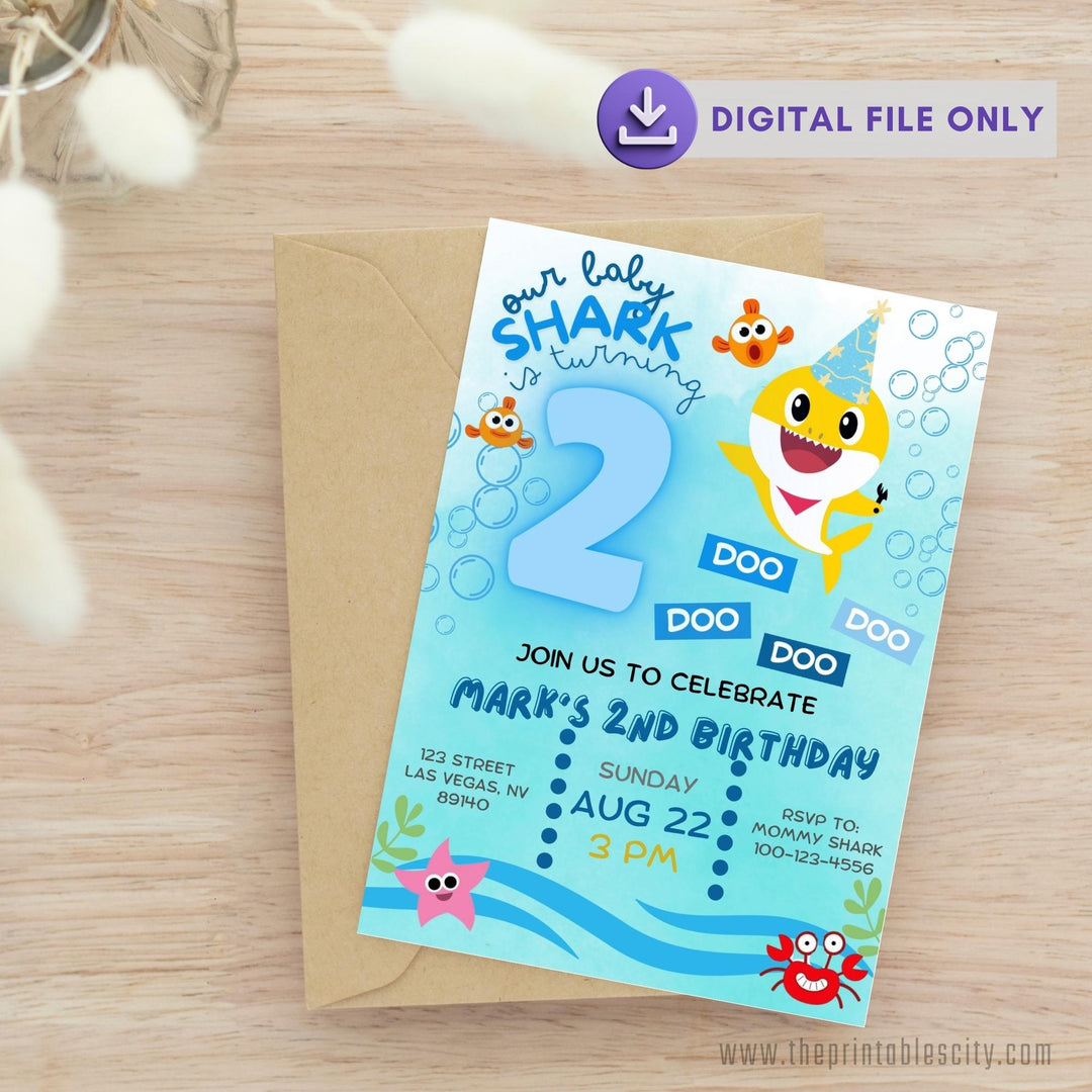 Baby Shark Birthday Invitation Template - Editable