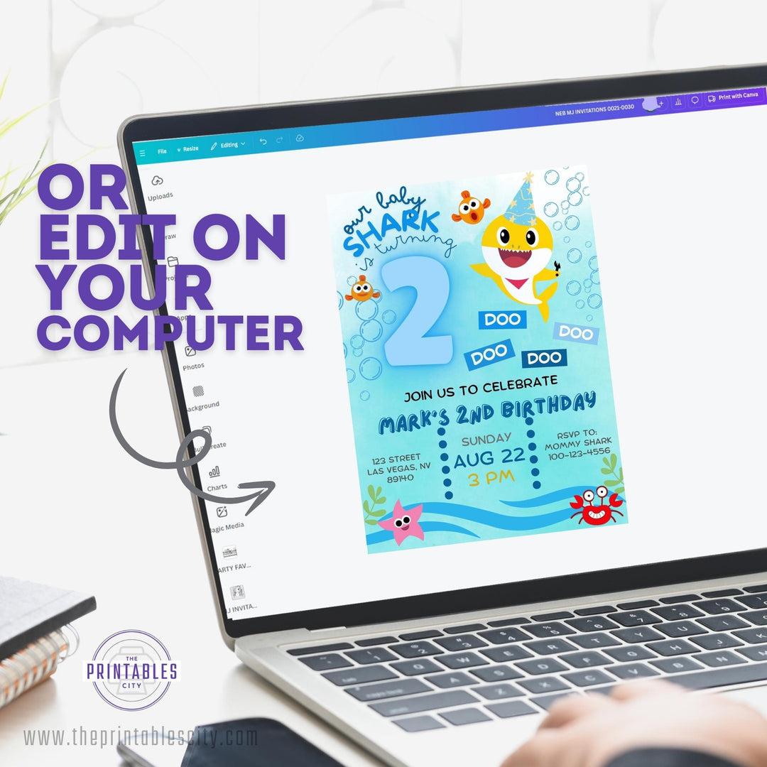 Baby Shark Birthday Invitation Template - Editable