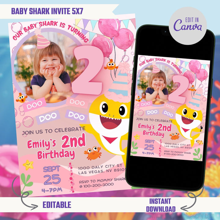 Baby Shark Invitation for Birthday - Editable