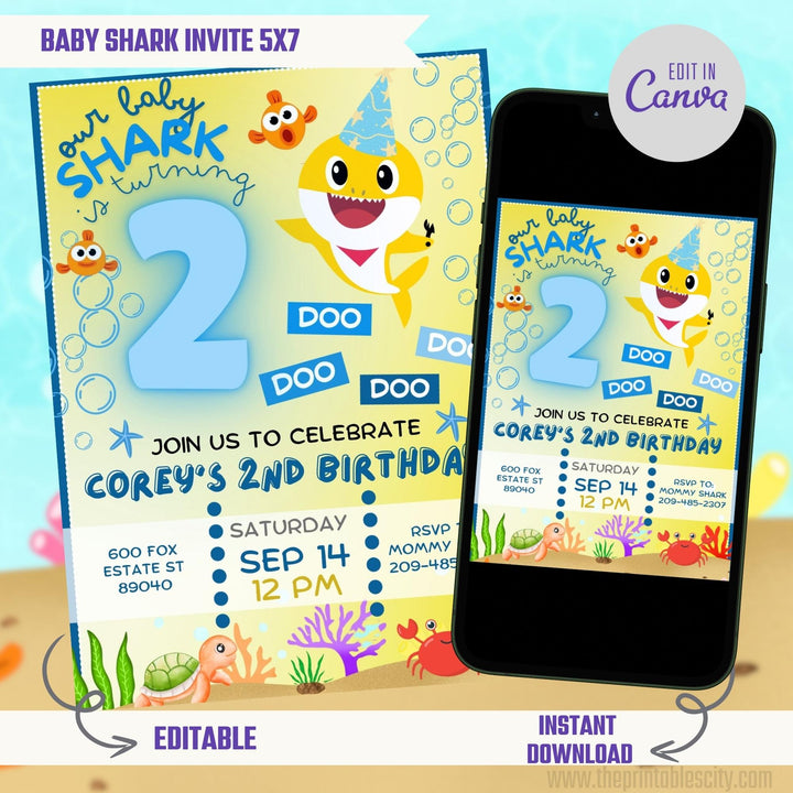 Baby Shark Invitation for Birthday - Editable