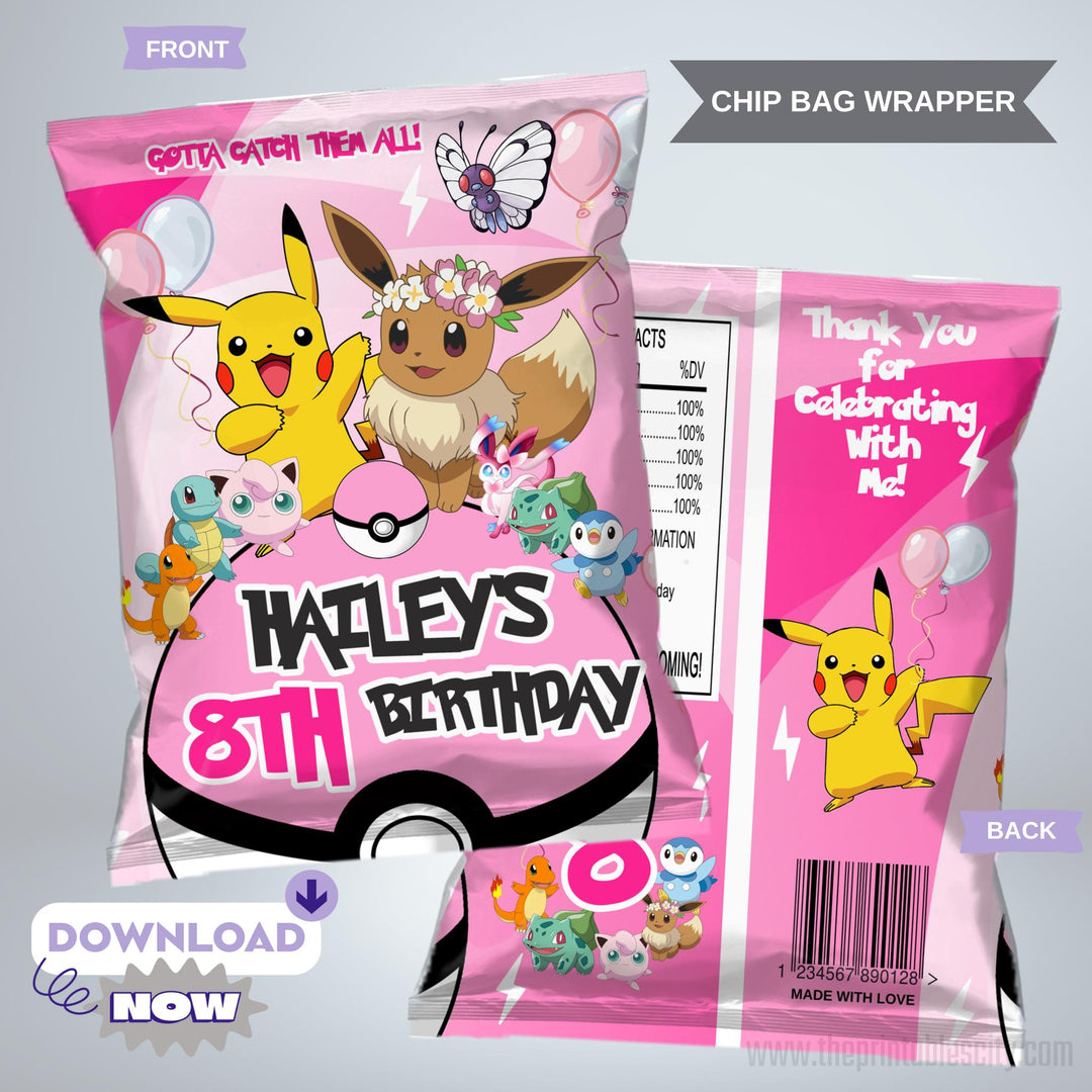 pokemon back card template Editable Pokemon Chip Bag Wrapper Party Favor – The Printables City