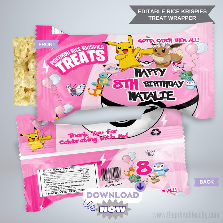Pokemon Rice Krispies Treat Wrapper - Editable Template