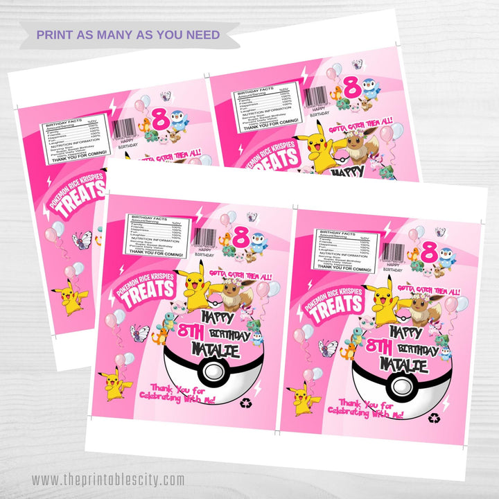 Pokemon Rice Krispies Treat Wrapper - Editable Template