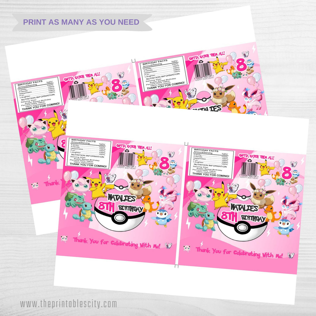Pokemon Chocolate Bar Wrapper - Editable Party Favor