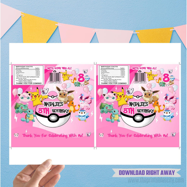 Pokemon Chocolate Bar Wrapper - Editable Party Favor