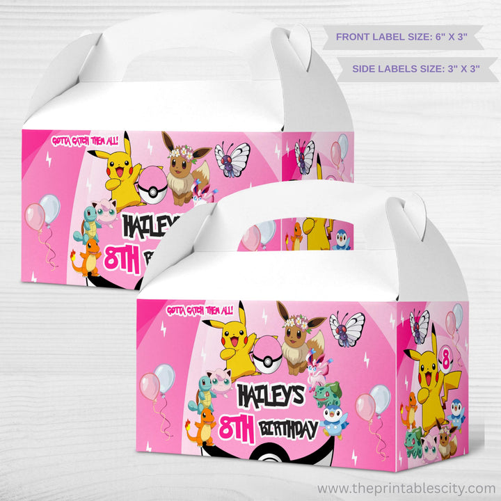 Pokemon Gable Box Labels - Editable Party Favor