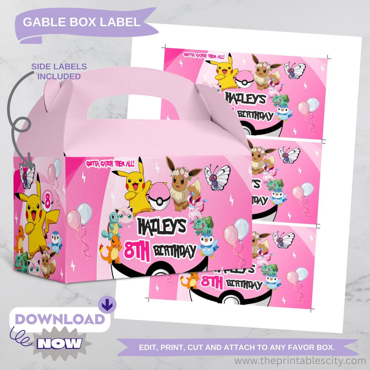 Pokemon Gable Box Labels - Editable Party Favor