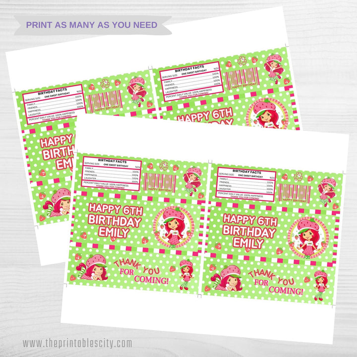 Editable Strawberry Shortcake Chocolate Bar Wrapper