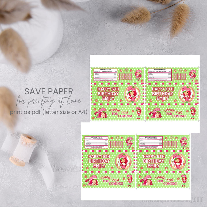 Editable Strawberry Shortcake Chocolate Bar Wrapper